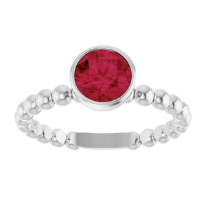 Sterling Silver Lab-Grown Ruby Family Beaded Stackable Ring