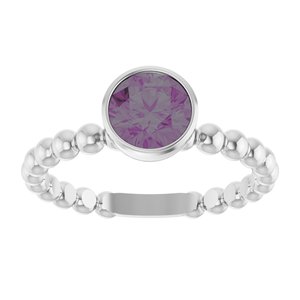 14K White Gold Lab-Grown Alexandrite Family Beaded Stackable Ring