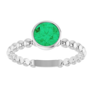 Sterling Silver Lab-Grown Emerald Family Beaded Stackable Ring