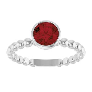 14K White Gold Natural Mozambique Garnet Family Beaded Stackable Ring