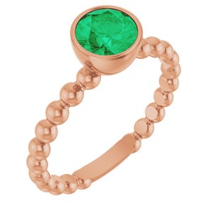14K Rose Gold Lab-Grown Emerald Family Beaded Stackable Ring