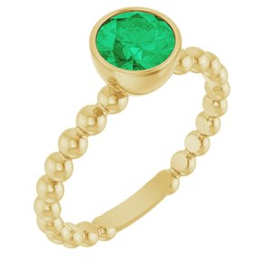 14K Yellow Gold Natural Emerald Family Beaded Stackable Ring