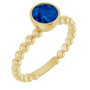 14K Yellow Gold Lab-Grown Blue Sapphire Family Beaded Stackable Ring