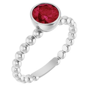 14K White Gold Lab-Grown Ruby Family Beaded Stackable Ring