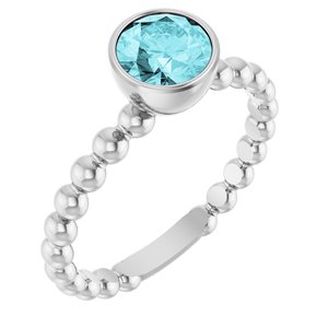 14K White Gold Natural Blue Zircon Family Beaded Stackable Ring