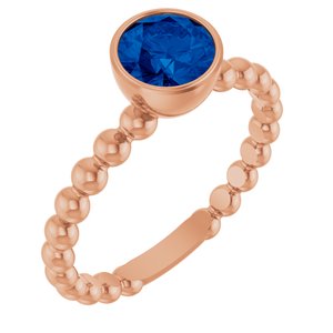 14K Rose Gold Natural Blue Sapphire Family Beaded Stackable Ring