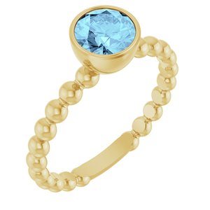 14K Yellow Gold Natural Aquamarine Family Beaded Stackable Ring