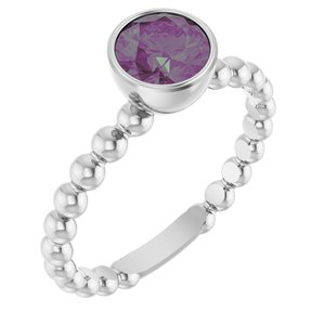 14K White Gold Lab-Grown Alexandrite Family Beaded Stackable Ring