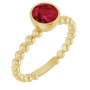 14K Yellow Gold Lab-Grown Ruby Family Beaded Stackable Ring