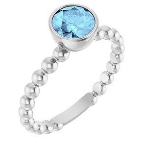 14K White Gold Natural Aquamarine Family Beaded Stackable Ring