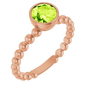 14K Rose Gold Natural Peridot Family Beaded Stackable Ring