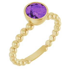 14K Yellow Gold Natural Amethyst Family Beaded Stackable Ring