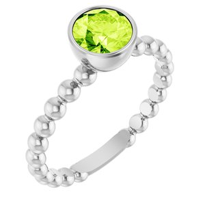 14K White Gold Natural Peridot Family Beaded Stackable Ring