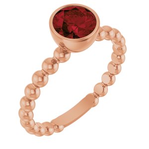 14K Rose Gold Natural Mozambique Garnet Family Beaded Stackable Ring