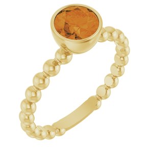 14K Yellow Gold Natural Citrine Family Beaded Stackable Ring