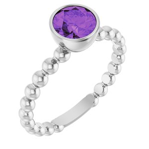 14K White Gold Natural Amethyst Family Beaded Stackable Ring
