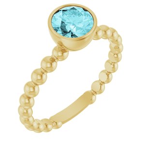 14K Yellow Gold Natural Blue Zircon Family Beaded Stackable Ring
