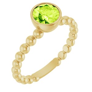 14K Yellow Gold Natural Peridot Family Beaded Stackable Ring