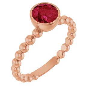 14K Rose Gold Lab-Grown Ruby Family Beaded Stackable Ring