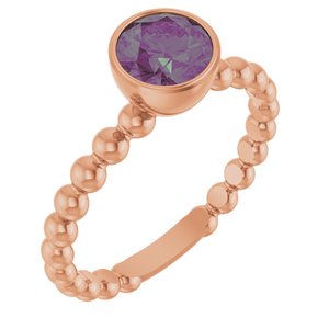 14K Rose Gold Lab-Grown Alexandrite Family Beaded Stackable Ring