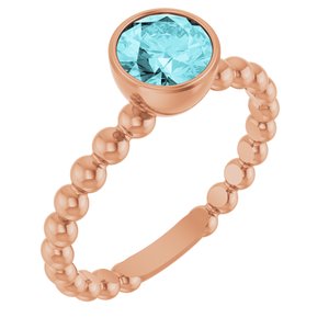 14K Rose Gold Natural Blue Zircon Family Beaded Stackable Ring
