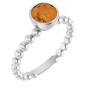 14K White Gold Natural Citrine Family Beaded Stackable Ring