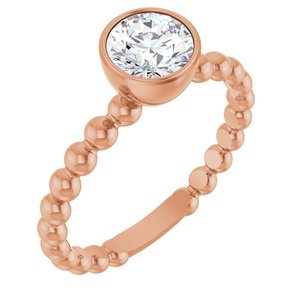 14K Rose Gold Natural White Sapphire Family Beaded Stackable Ring