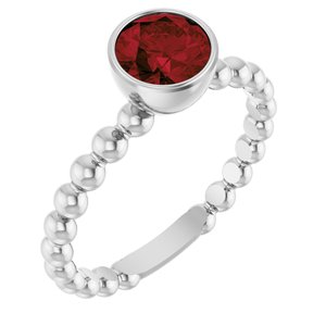 14K White Gold Natural Mozambique Garnet Family Beaded Stackable Ring