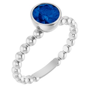 14K White Gold Natural Blue Sapphire Family Beaded Stackable Ring