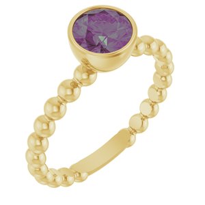 14K Yellow Gold Lab-Grown Alexandrite Family Beaded Stackable Ring