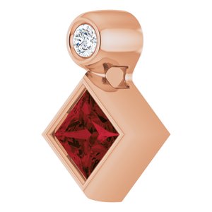 14K Rose Gold 4x4 mm Square Natural Mozambique Garnet & .03 CT Natural Diamond Pendant