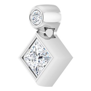 14K White Gold 4x4 mm Square Natural White Sapphire & .03 CT Natural Diamond Pendant