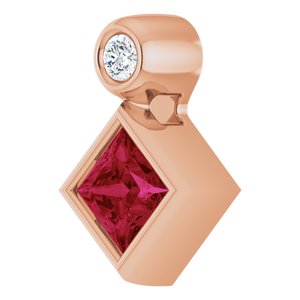 14K Rose Gold 4x4 mm Square Lab-Grown Ruby & .03 CT Natural Diamond Pendant