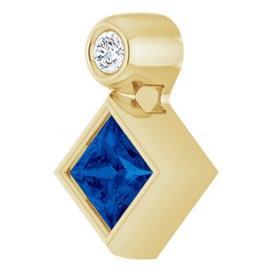 14K Yellow Gold 4x4 mm Square Lab-Grown Blue Sapphire & .03 CT Natural Diamond Pendant
