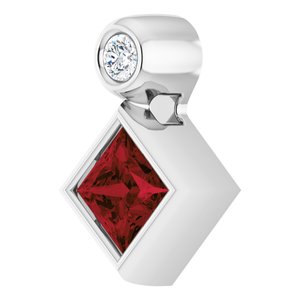 Platinum 4x4 mm Square Natural Mozambique Garnet & .03 CT Natural Diamond Pendant