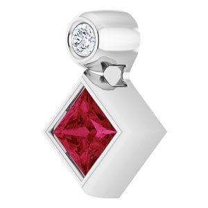 Platinum 4x4 mm Square Natural Ruby & .03 CT Natural Diamond Pendant