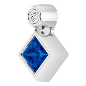 Sterling Silver 4x4 mm Square Natural Blue Sapphire & .03 CT Natural Diamond Pendant