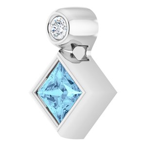 14K White Gold 4x4 mm Square Natural Aquamarine & .03 CT Natural Diamond Pendant