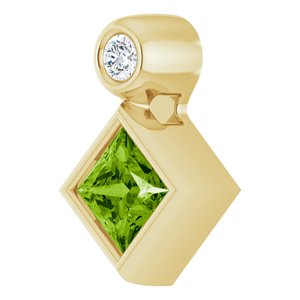 14K Yellow Gold 4x4 mm Square Natural Peridot & .03 CT Natural Diamond Pendant