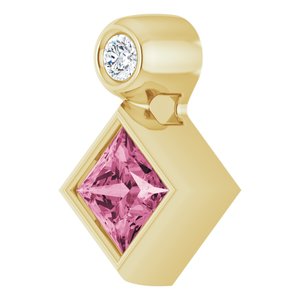 14K Yellow Gold 4x4 mm Square Natural Pink Tourmaline & .03 CT Natural Diamond Pendant