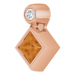 14K Rose Gold 4x4 mm Square Natural Citrine & .03 CT Natural Diamond Pendant