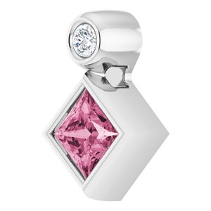 14K White Gold 4x4 mm Square Natural Pink Tourmaline & .03 CT Natural Diamond Pendant