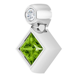 14K White Gold 4x4 mm Square Natural Peridot & .03 CT Natural Diamond Pendant