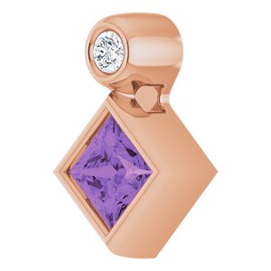 14K Rose Gold 4x4 mm Square Natural Amethyst & .03 CT Natural Diamond Slide Pendant