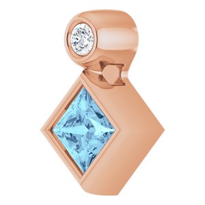 14K Rose Gold 4x4 mm Square Natural Aquamarine & .03 CT Natural Diamond Pendant