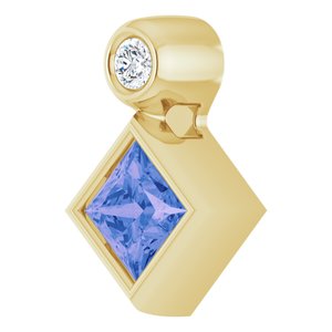 14K Yellow Gold 4x4 mm Square Natural Tanzanite & .03 CT Natural Diamond Pendant