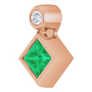 14K Rose Gold 4x4 mm Square Lab-Grown Emerald & .03 CT Natural Diamond Pendant
