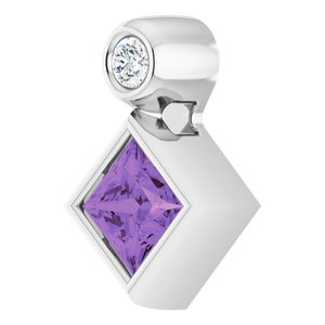 Platinum 4x4 mm Square Amethyst & .03 CT Natural Diamond Pendant