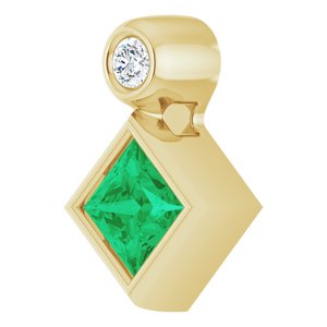 14K Yellow Gold 4x4 mm Square Lab-Grown Emerald & .03 CT Natural Diamond Pendant
