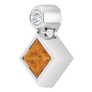 Platinum 4x4 mm Square Natural Citrine & .03 CT Natural Diamond Pendant
